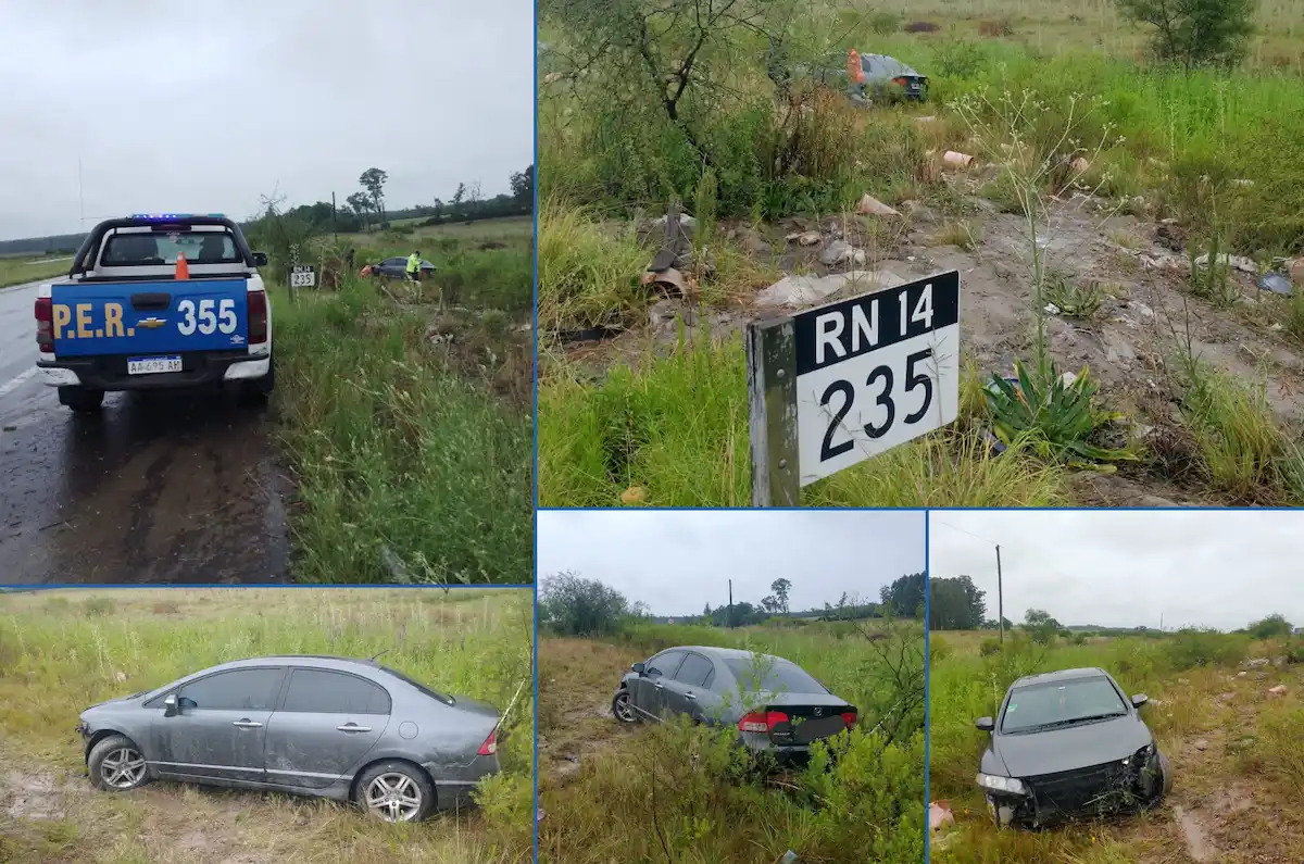 Mal estado de las rutas un conductor perdió el control por un espejo de agua en la autovía y terminó en la banquina - Concordia - Diario El Enfoque