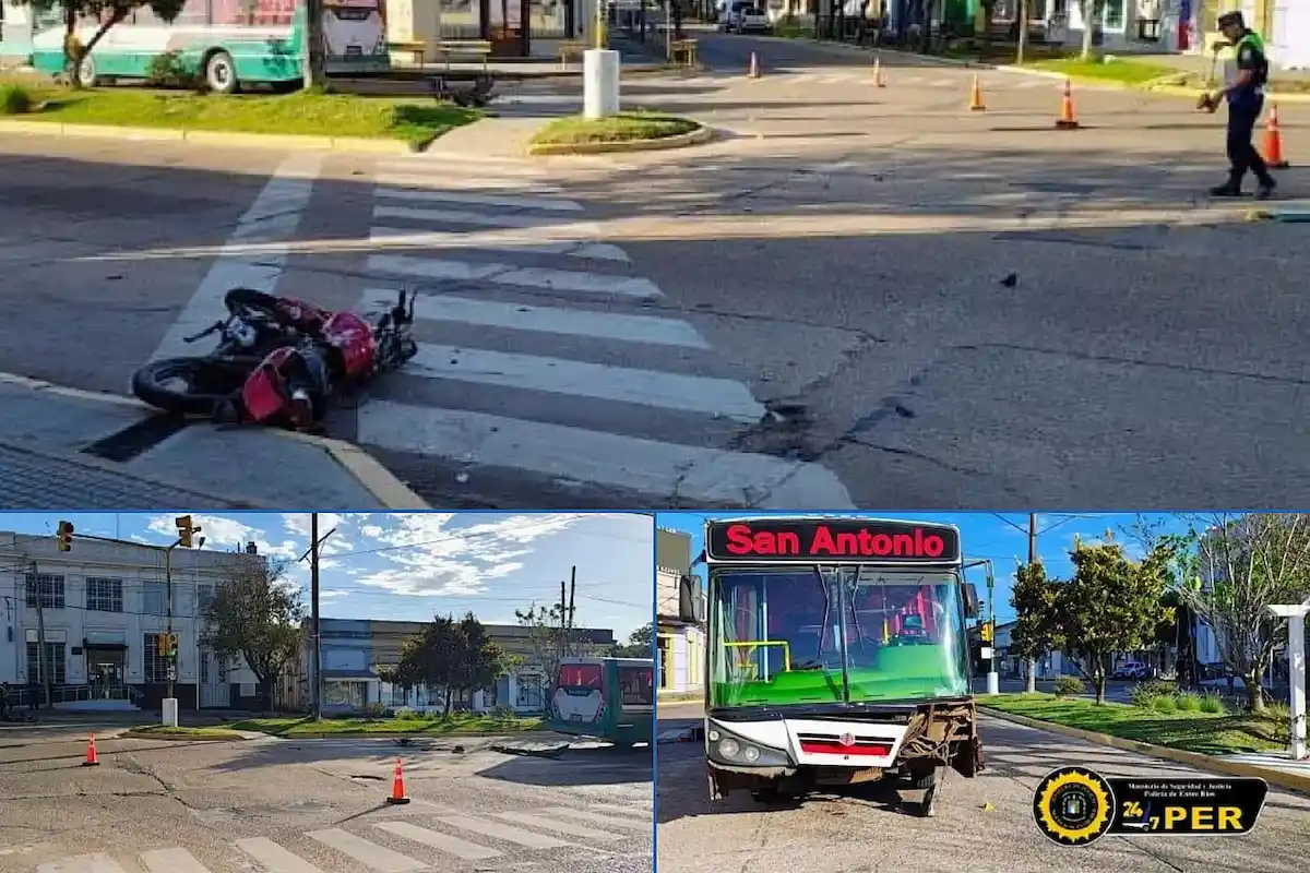 Accidente entre una moto y un colectivo en el centro de Chajarí, Entre Ríos - Diario El Enfoque