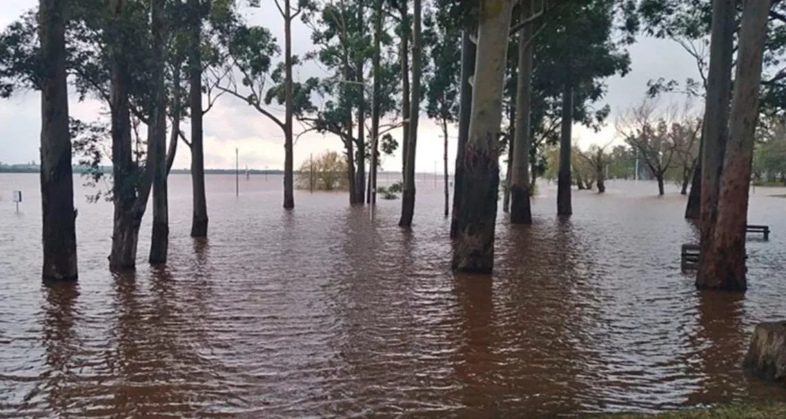 costanera inundada, río uruguay