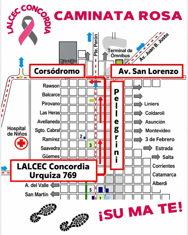 caminata octubre rosa lalcec mapa - diario el enfoque concordia